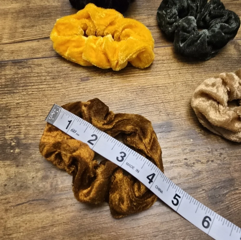 New Velvet Scrunchies Set of 5 Black, Green, Yellow, Brown, Tan